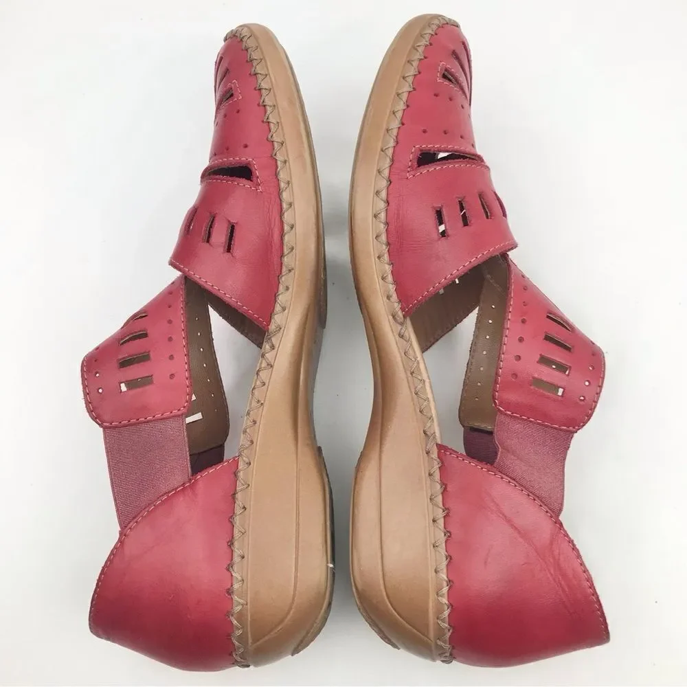 Remonte Dorndorf Red Leather Laser Cut Slip On Closed Toe Gladiator Shoes - Picture 4 of 16